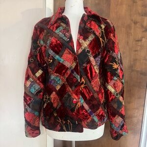 Coldwater Creek  Women Quilted Patchwork Jacket Sz Large Whimsical Boho Granny